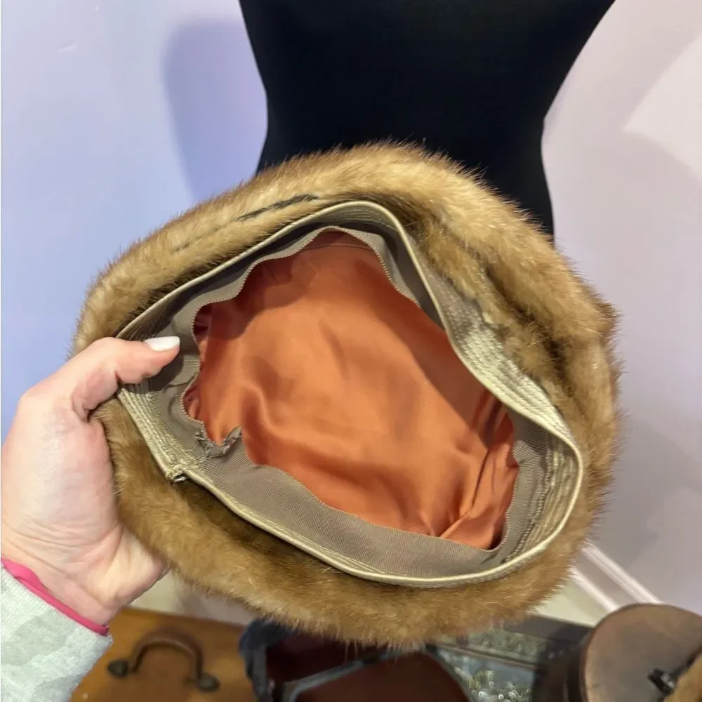 Vintage Brown Fur Collar and Hat Set